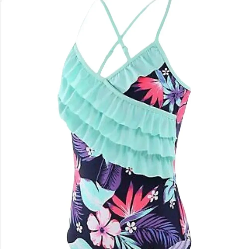 Girls One Piece Swimsuits Ruffle Swimwear Beach,Purple size 13//14